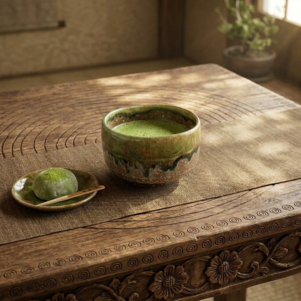 Matcha Bowl (Chawan) - Oribe Nagashi