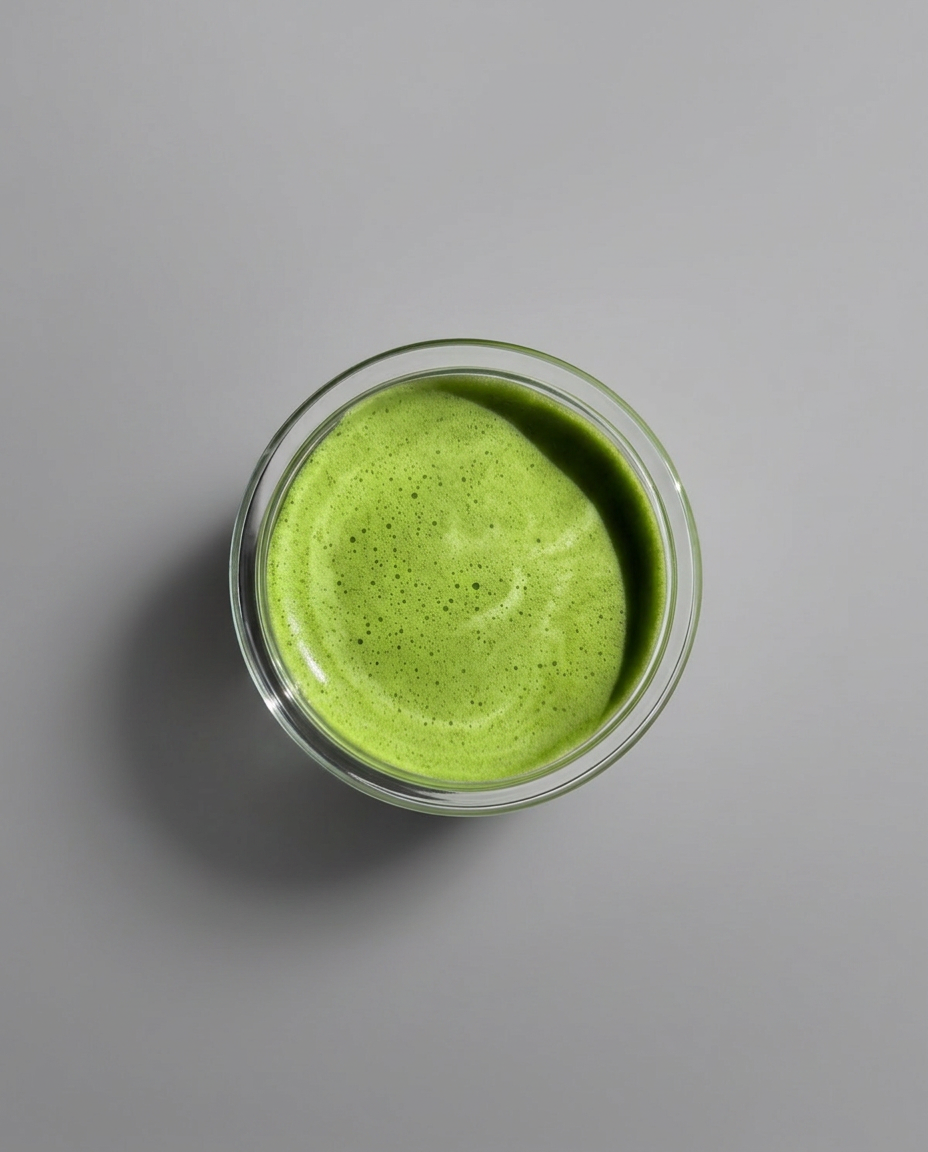 Matcha latte in a glass on a gray background