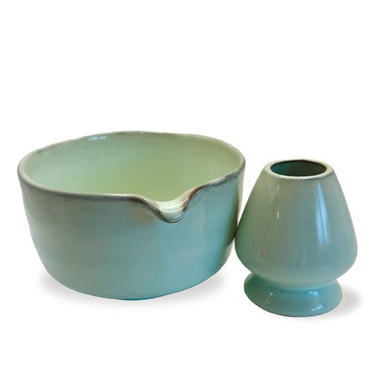 Spouted Matcha Bowl and Chasen Set (2 piece) - Ocean Breeze
