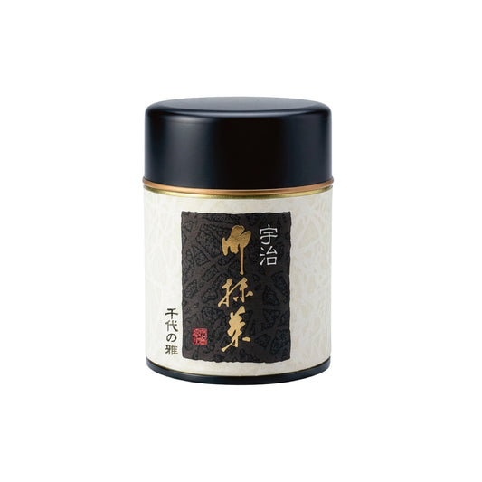 Chiyo no Miyabi ceremonial matcha powder Kyoto Chanokura white tea tin.
