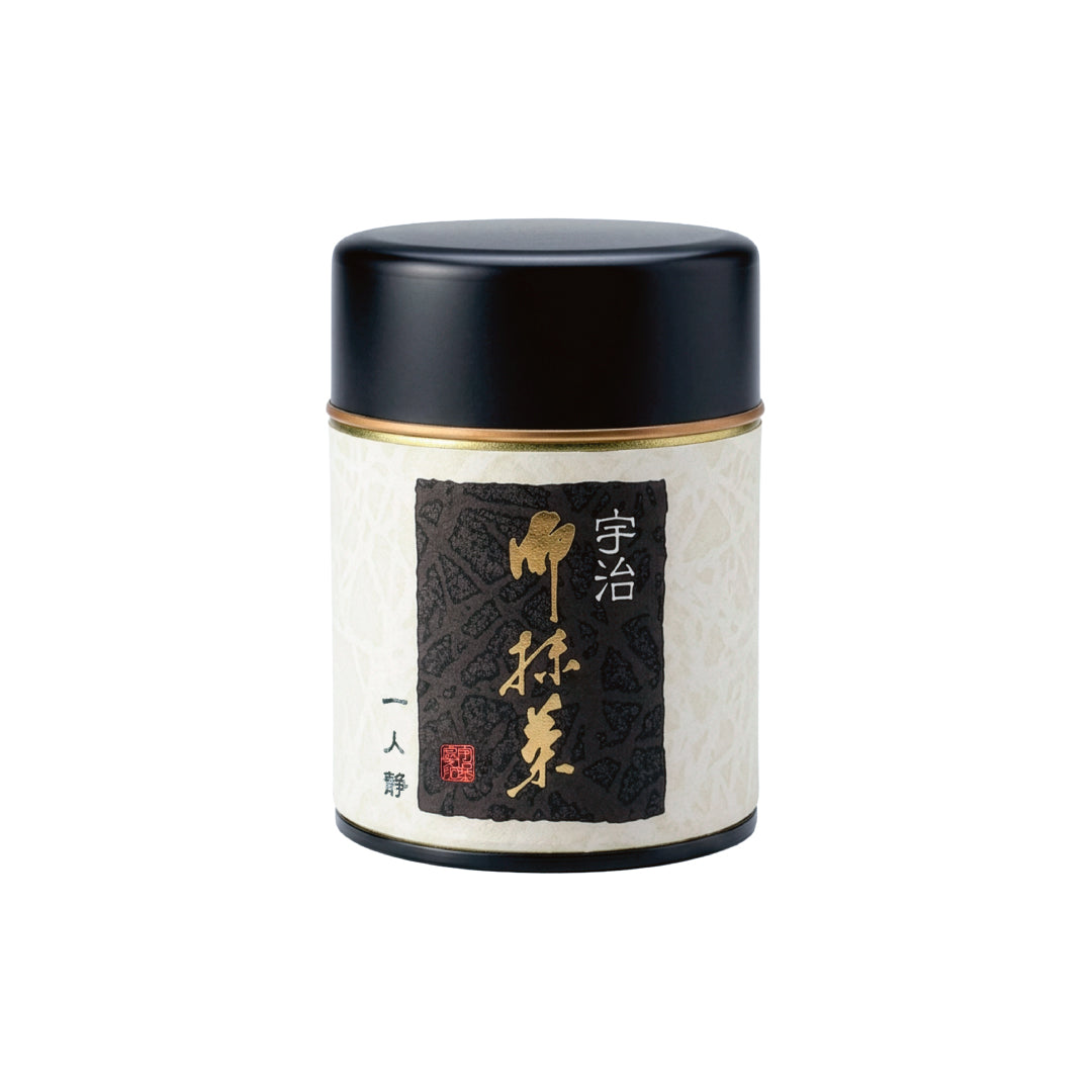Hitori Shizuka Japanese matcha powder Kyoto Chanokura white tea tin and black lid