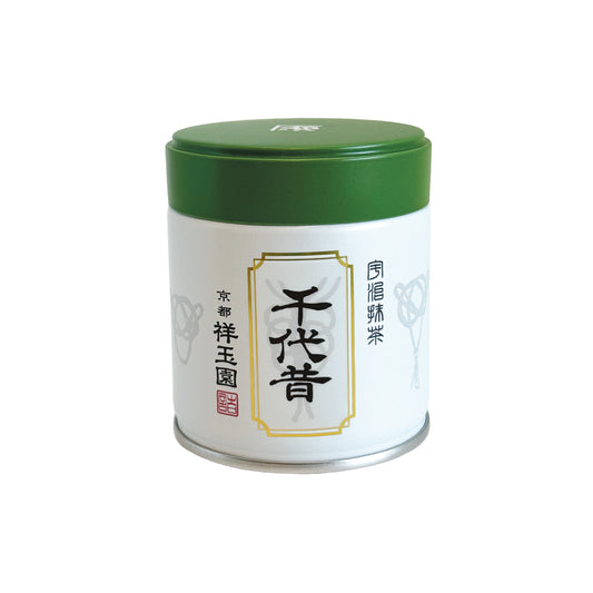 Shogyokuen Chiyo Mukashi 40g matcha tin front label
